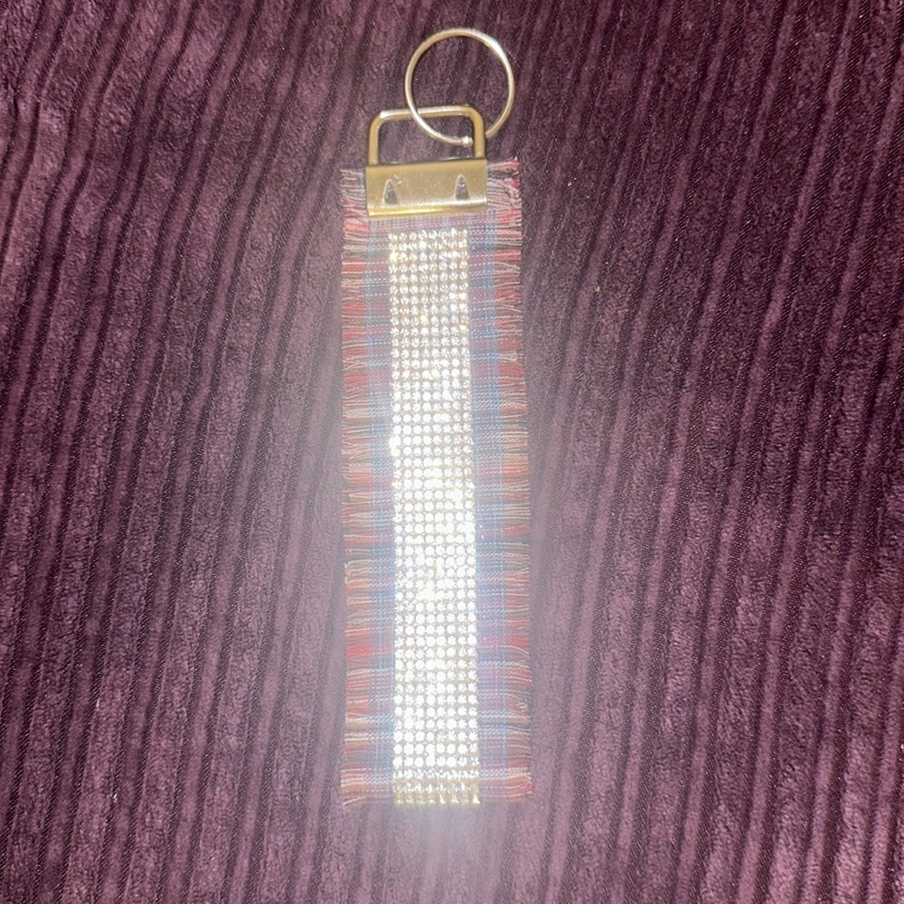 Frayed Rhinestone Wristlet Keychain